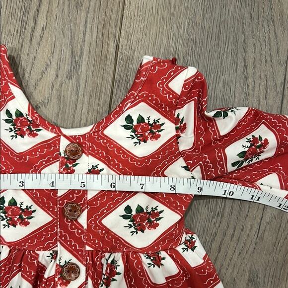 SweetHoney Toddler Girl Red Cream Long Sleeve Pockets Floral Rose Dress Size 18M - Picture 8 of 11